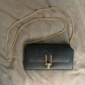 Charles&Keith Crossbody Clutch Black Golden Chain